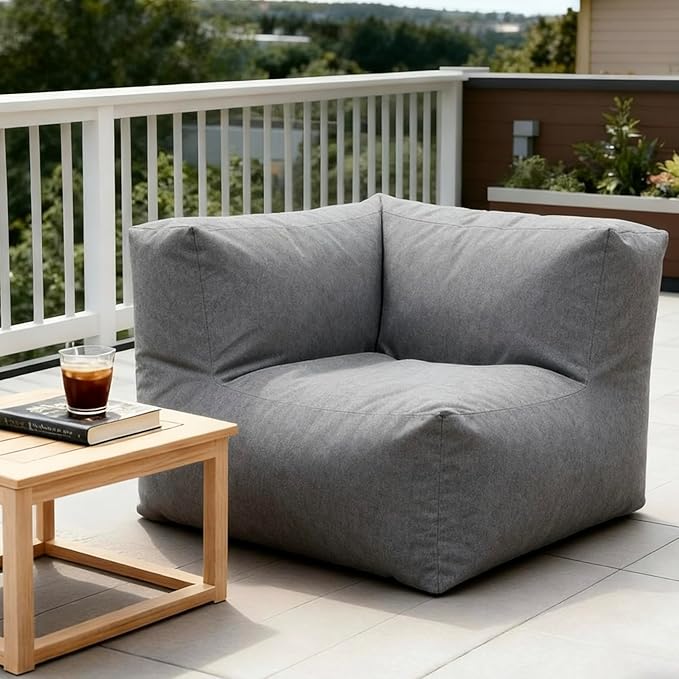 Patio Corner Chair, Outdoor Armrest Bean Bag Chair, Daybed Sofa Comfy Couch, Modular Patio Sectional Sofa, Water-Resistant Olefin Fabric, High-Density Foam Filled, Comfy Lounge Seat, Dark Gray