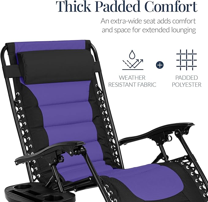 Best Choice Products Oversized Padded Zero Gravity Chair, Folding Outdoor Patio Recliner - Photo 5