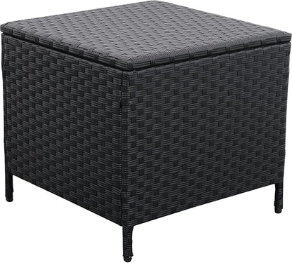 Outdoor Wicker Storage Side Table, Patio Black PE Rattan End Table with Storage, Square Container for Furniture Covers, Toys, and Gardening Tools