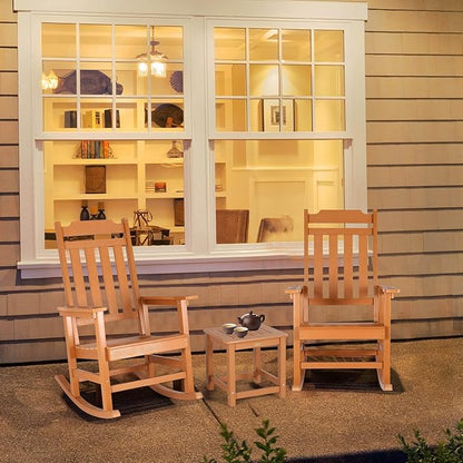 Rocking Chairs Set of 2, All Weather Resistant Poly Lumber Outdoor Porch Rocker, Rocking Chairs for Outdoor, Indoor, Patio, Deck, Garden, Backyard, Load Bearing 380 lbs - Teak