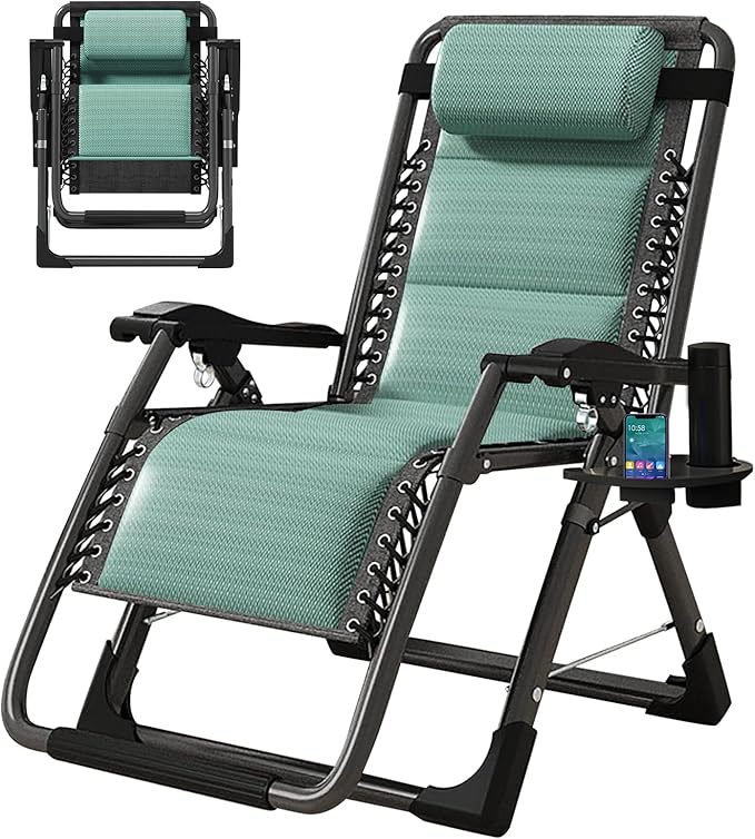 MOPHOTO Zero Gravity Chair, Outdoor Padded Lounge Chair with Side Table, Zero Gravity Recliner Chair, Outdoor Reclining Chair, Sturdy & Comfortable, Supports up to 440lbs