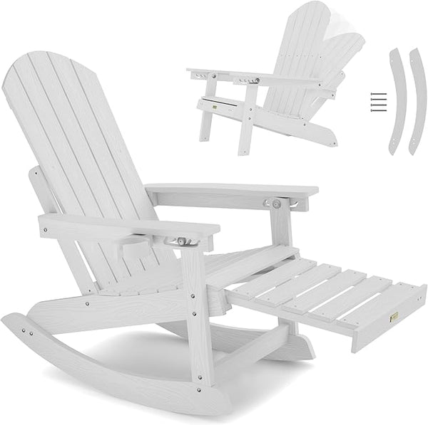 YEFU Adirondack Chairs with Retractable Ottoman: Oversize Adirondack Rocking Chairs - 5-Level Adjustable High Back - Photo 1