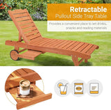 Outvita Outdoor Wooden Chaise Lounge Chair, 62" Longer Sun Lounger Recliner with Adjustable Backrest and Wheels - Photo 4