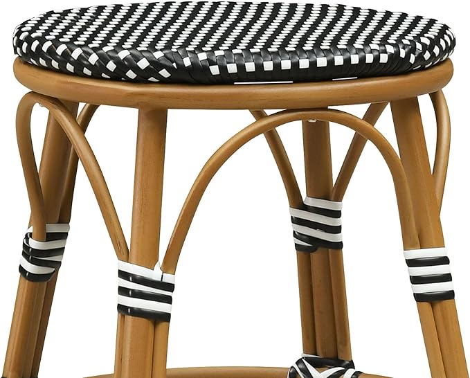PURPLE LEAF Patio French Round 26" Counter Stool Set of 2 Large Rattan Backless Stackable Barstools Bamboo Print - Photo 7