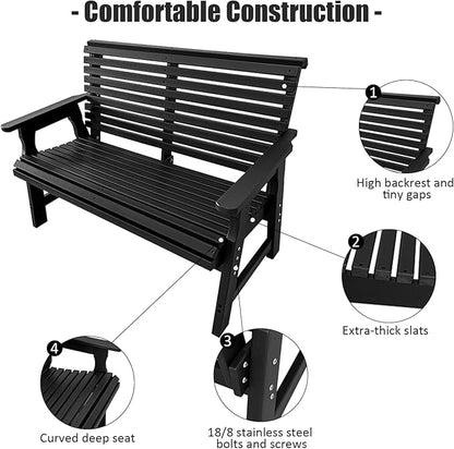 Poly Lumber Outdoor Bench, HDPE All-Weather Bench, Never Rots or Fades, for Patio, Porch, Garden and Park, 700 lbs Weight Capacity (2-Seater, Black)