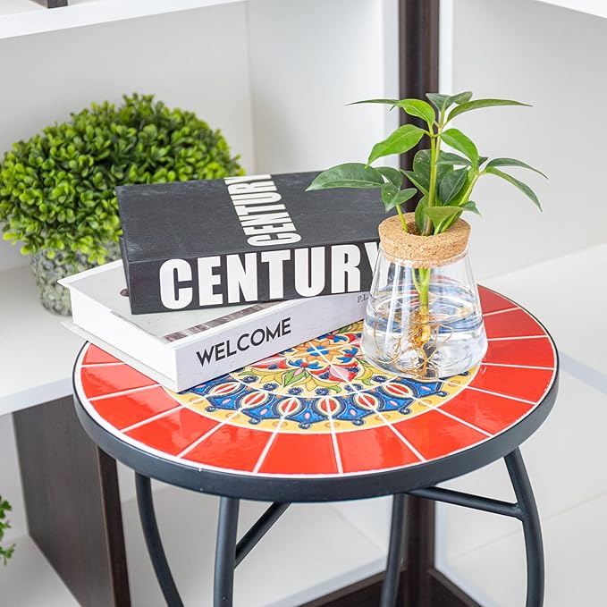 VCUTEKA Mosaic Outdoor Side Table, 14" Round Small Patio Accent Table Indoor End Table for Yard, Garden, Living Room - Photo 2
