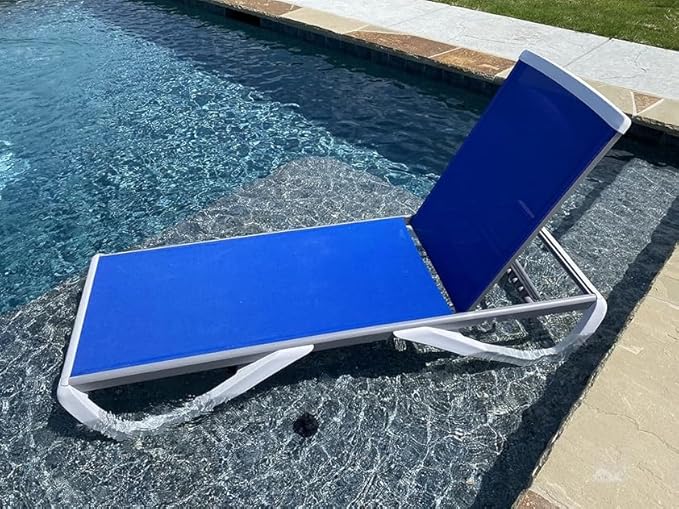 Domi Chaise Lounge Outdoor, Patio Lounge Chair with Aluminum Frame, All Weather Pool Lounge Chair for Deck Lawn Backyard, Blue Textilene