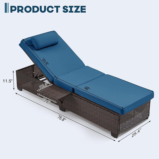 Outdoor Lounge Chairs, Pool Lounge Chairs Set of 2, Outdoor Chaise Lounge with Adjustable Backrest & Cup Holder - Photo 2