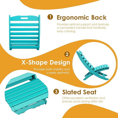 IVY&LANE Portable Xavier-Chairs Set of 2 | Folding-Adirondack-Chair | Wave | HDPE Plastic | Aqua | All-Weather Resistant | for Outdoor Fire-Pit Patio Lawn Beach Poolside