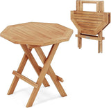 Tangkula Patio Folding Side Table, Teak Wood Octagon Coffee Table w/X-Shaped Legs & Slatted Tabletop - Photo 1