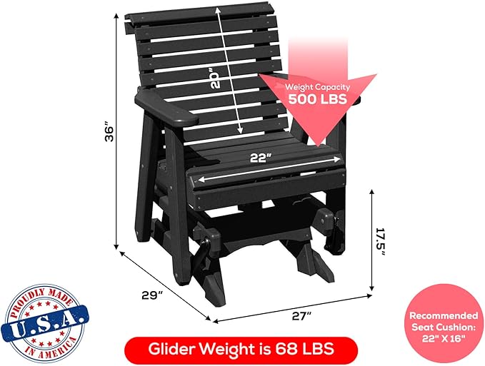 Amish Craftsmanship Made in USA 2FT Heavy Duty Poly Lumber Wood Porch Patio Glider HDPE with No Wood fibers Lancaster - Photo 2