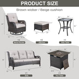 Belord Patio Furniture Set with Fire Pit Table, 7 Piece Wicker Outdoor Furniture Set - Photo 2