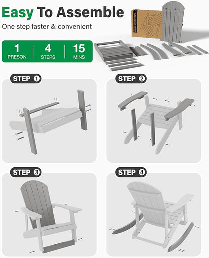 YEFU Outdoor Rocking Chair Set of 4,Adirondack Rocking Chair,Patio Rocker Chair with Wide Back,Oversized Rocker Chair Look Like Real Wood, for Lawn, Porch, Backyard, Indoor and Garden(Grey)
