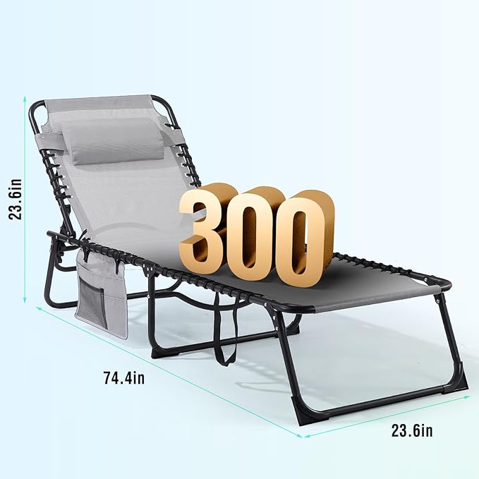 Unovivy Tanning Chairs with Face Hole Set of 2, Teslin Folding Outdoor Lounge Chair with 5-Position Reclining Back for Sunbathing, Pool, Patio, Camping