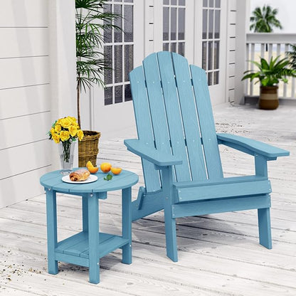 MXIMU Round Outdoor Side Table Adirondack Tables 18 Inch Chairside End Tables with Storage Shelf, 2-Tier Plastic Patio Side Table for Balcony Backyard Lawn (Blue, 1 Pack)