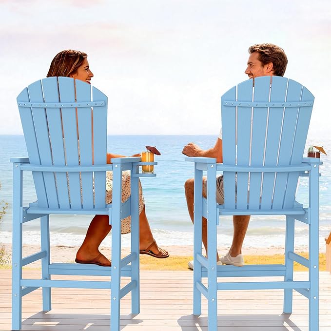 VINGLI Tall Adirondack Chairs Set of 2, All-Weather Plastic Adirondack Chair with Cup Holders - Photo 7