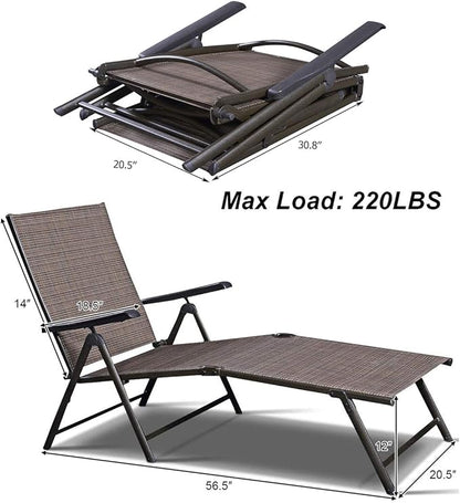 Giantex Chaise Lounge Chair Adjustable 5 Reclining Positions Folding Recliner Outdoor for Beach Yard Pool Patio Furniture Lounge Chaise (1, Brown)