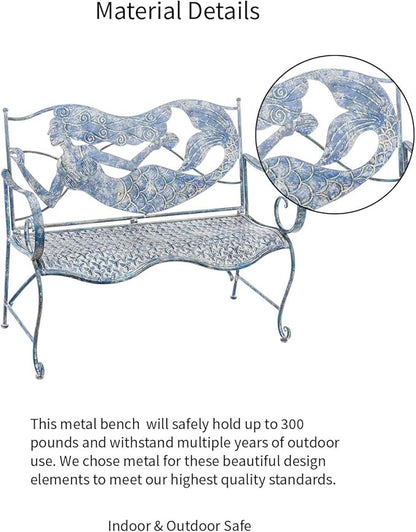 Evergreen Garden Mermaid Garden Bench Outdoors & Indoors | Cast Iron Metal Patio Bench | Outdoor Seating Furniture | Seats for Park, Porch, Deck, Yard