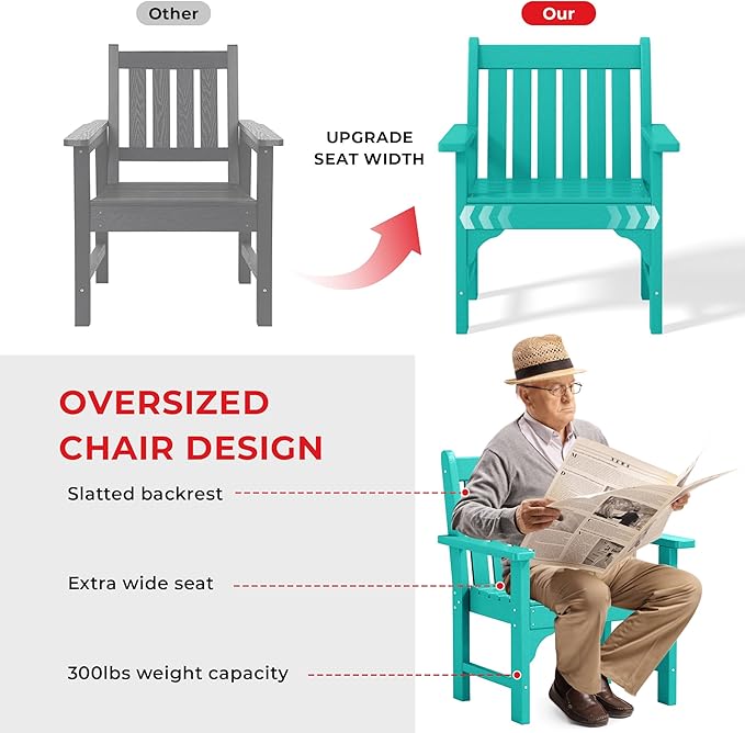 Costaelm Outdoor Dining Chairs with Arms Set of 2, Patio HDPE Garden Dining Table Chair, Poly Lumber Waterproof Restaurant Bistro Farmhouse Chairs for Outside Porch Backyard, Turquoise