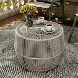 Round Outdoor Coffee Table, PE Wicker and Metal Frame, Weatherproof Gray Finish, 21.7 in Diameter - Photo 8