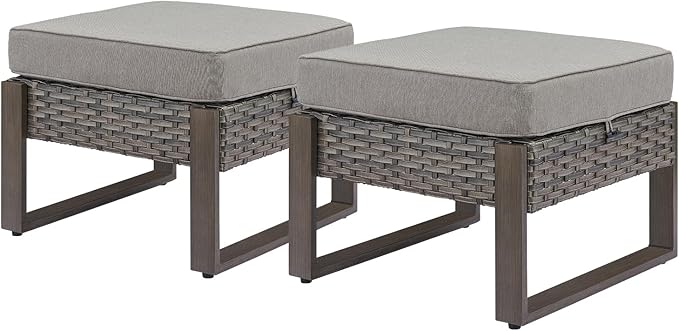 Rilyson Outdoor Ottoman Wicker Patio Footrest - 2 Piece Wicker Footrest Footstools Set with Sturdy Frame - Photo 1