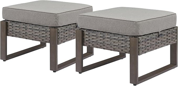 Rilyson Outdoor Ottoman Wicker Patio Footrest - 2 Piece Wicker Footrest Footstools Set with Sturdy Frame - Photo 1