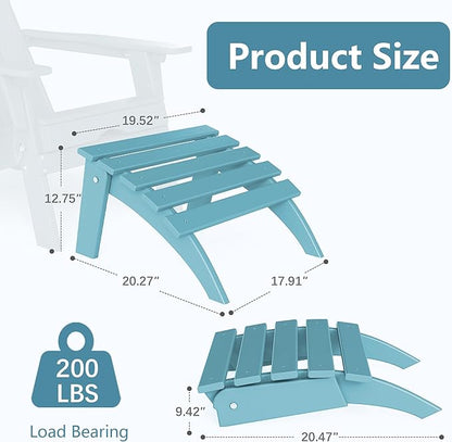 Adirondack Ottoman Set of 4, Folding Adirondack Ottoman for Adirondack Chair, HDPE All Weather Outdoor Footstool for Patio, Backyard, Porch, Garden, Light Blue