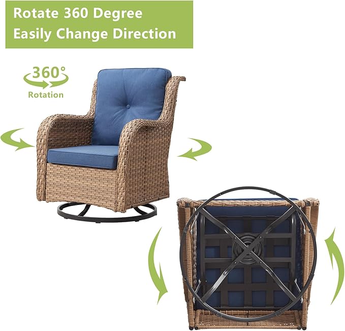 Rilyson Patio Chairs Rocking Swivel Chiar - 3 Piece Outdoor Wicker Patio Bistro Set Rattan Rocker Glider Chairs with - Photo 3