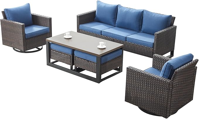 Rilyson Wicker Outdoor Patio Furniture Set - 6 Piece Patio Conversation Set with 2 Swivel Rocker Chairs - Photo 8