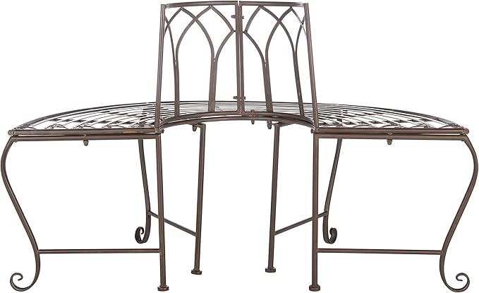 SAFAVIEH Outdoor Furniture Collection – Abia Rustic Brown Wrought Iron 50-Inch Curved Tree Bench, Garden & Patio Seating (PAT5018B)
