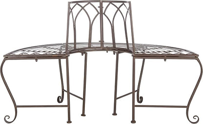SAFAVIEH Outdoor Furniture Collection – Abia Rustic Brown Wrought Iron 50-Inch Curved Tree Bench, Garden & Patio Seating (PAT5018B)