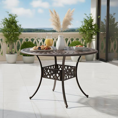 Kinger Home Arden 41-Inch Outdoor Dining Table, Cast Aluminum Patio Furniture Table, Round Table, All-Weather Resistant Outdoor Dining Furniture, Brown