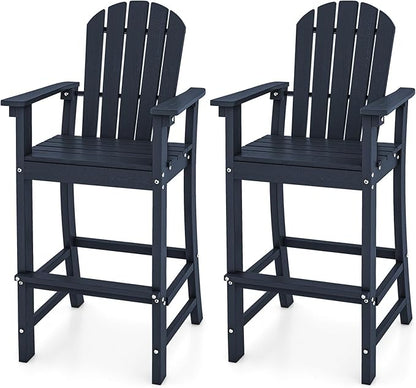 ORALNER Tall Adirondack Chairs, Set of 2 Outdoor High Back Balcony Chair, Weather Resistant HDPE Resin Plastic Bar Height Stools, 360 LBS Lifeguard Chair for Pool Patio Deck Backyard (2, Navy Blue)