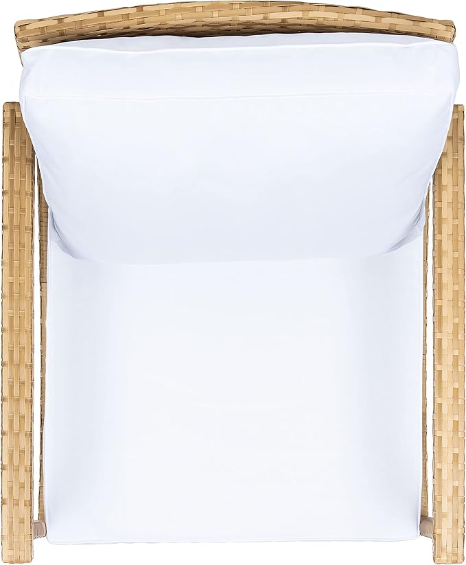 SAFAVIEH Outdoor Collection Daire Woven Natural/White Cushion Rocking Chair for Patio Porch Backyard Sunroom