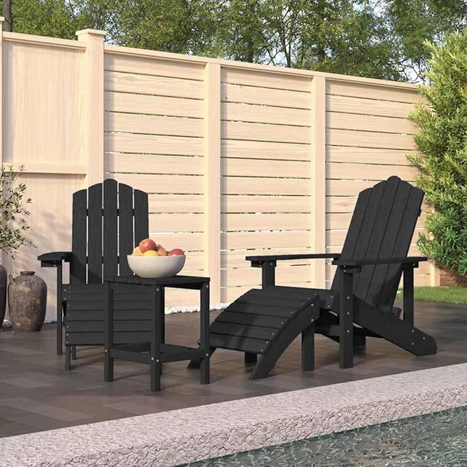 Garden Chair Anthracite HDPE Steel Adirondack Set with Armchair Footstool and Table for Outdoor Patio Terrace Durable - Photo 1