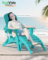 3-Piece Folding Adirondack Chair Set - 38" Extra Tall Back & Embossed Wood Grain - Photo 10