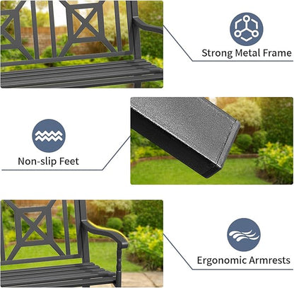 SHGJ&SOFT Outdoor Bench, Garden Bench, Outdoor Metal Frame Patio Park Bench,for Porch, Lawn,Garden,Yard (BK-05)