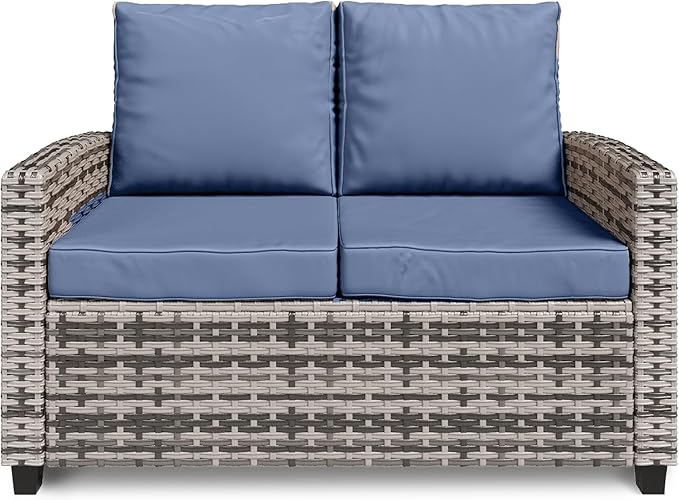 Outdoor Patio Loveseat, All-Weather Outdoor Wicker Sofa with Comfy Cushions, Patio Furniture Set 2 Person Couch - Photo 6