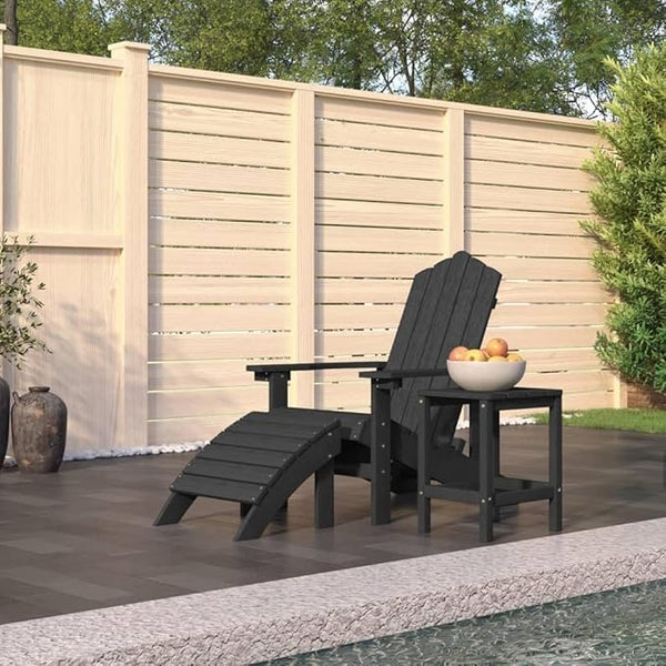 Garden Adirondack Chair Set Anthracite HDPE Outdoor Furniture with Footstool and Table - Photo 1