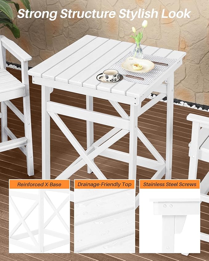 3-Piece Adirondack Chairs and Table Set, HDPE Patio Bar Sets, All Weather Outdoor Bar Stools Set - Photo 7