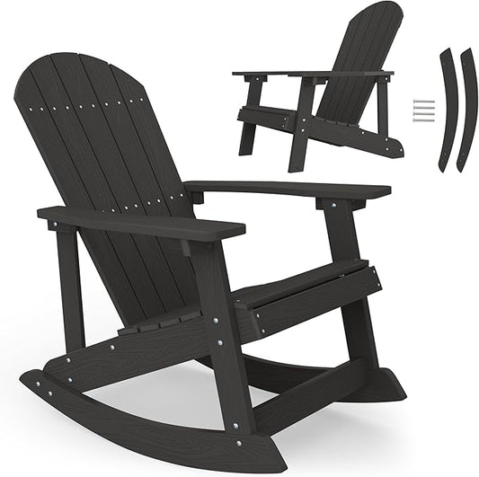 YEFU Outdoor Rocking Chair,Adirondack Rocking Chair,Patio Rocker Chair with Wide Back,Oversized Rocker Chair Look Like Real Wood, for Lawn, Porch, Backyard, Indoor and Garden(Black)