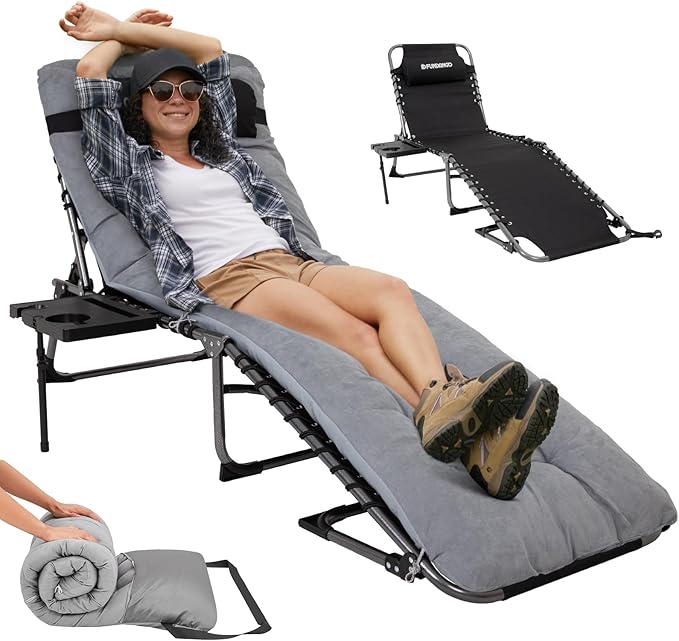 FUNDANGO Folding Chaise Lounge Chair with Soft Pad & Side Table for Outside, Patio, Beach, Sunbathing - Photo 1