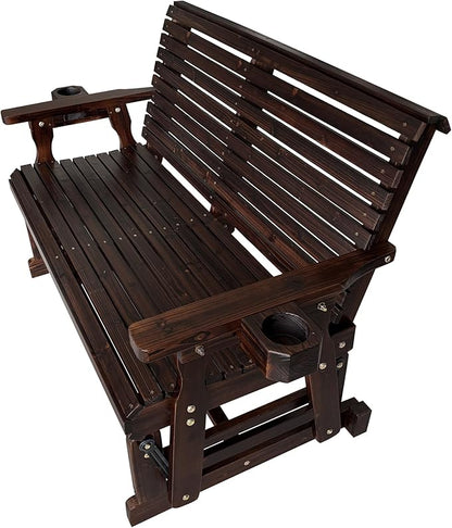 Fortune Candy Patio Glider with Cup Holders, High Roll Back and Deep Contoured Seat,Heavy Duty 800 Lb (Deep Brown, 2-Seater)