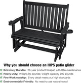 HIPS Patio Glider Two-Seat with Cup Holders, Durable HIPS Material, All-Weather Resistant - Photo 4