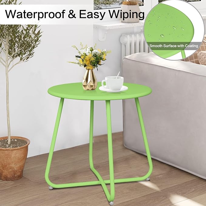 Babion Green Outdoor Side Table, Small Round Patio Accent Table for Yard & Garden, Indoor & Outdoor
