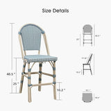 PURPLE LEAF French Counter Height Bar Stool Set of 2 25" White Print Finish Patio Bar Chairs with Back Rattan Bar - Photo 5