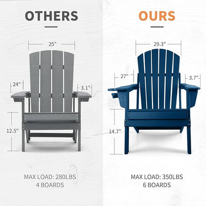 FUNBERRY Folding Adirondack Chair Set of 6, All Weather HDPE Fire Pit Chairs with Cup Holder for Outdoor