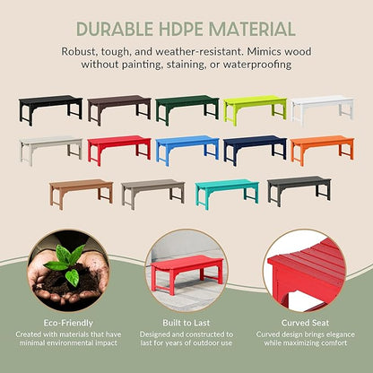 WestinTrends Malibu Outdoor Bench, All Weather Resistant Poly Lumber Backless Patio Garden Bench, Adirondack Curved Bench Seat for Comfort, Red