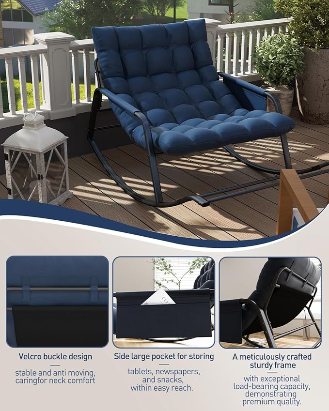 Oversized Indoor Rocking Chair, Plush Papasan Chair with Comfy Padded Cushions & Side Pocket, for Patio Garden, Porch - Photo 7