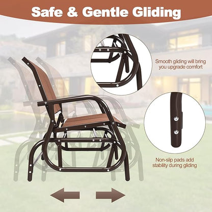 Tangkula 2 Person Patio Glider, Outdoor Swing Bench, Glider Loveseat Chair with Heavy-Duty Steel Frame, Breathable Seat Fabric, Rocking Chair for Poolside, Garden, Backyard, Porch